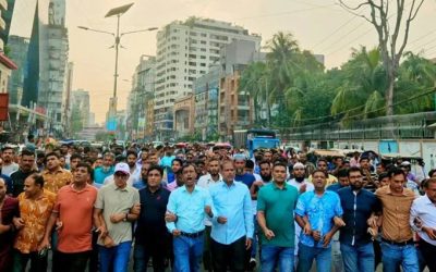 বাজেটকে স্বাগত জানিয়ে স্বেচ্ছাসেবক দলের মিছিল
